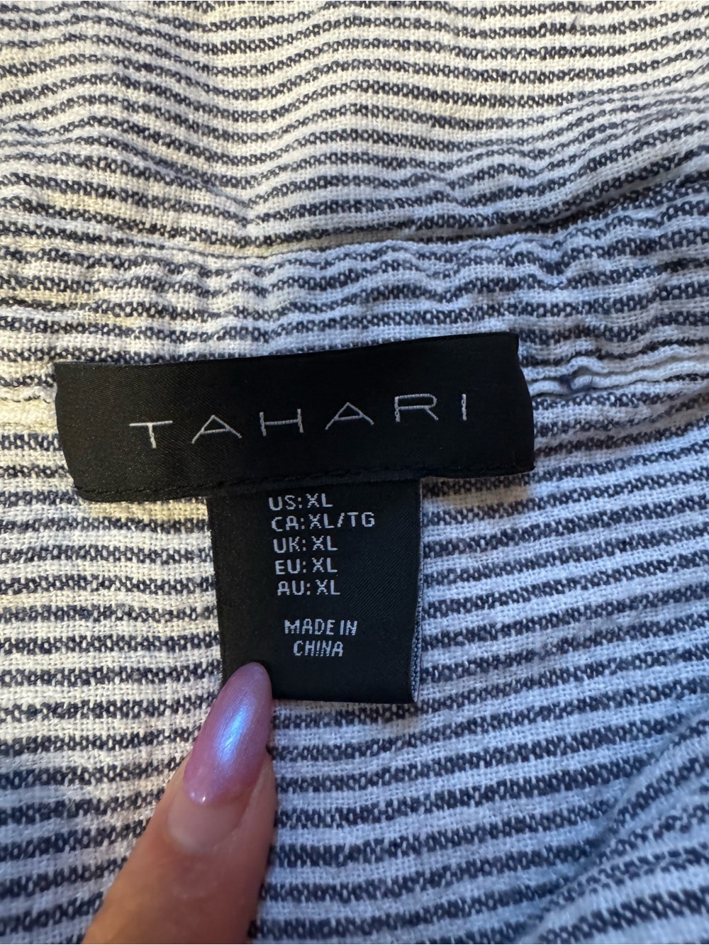 Tahari Navy and White Striped Shirt - Picture 2 of 2